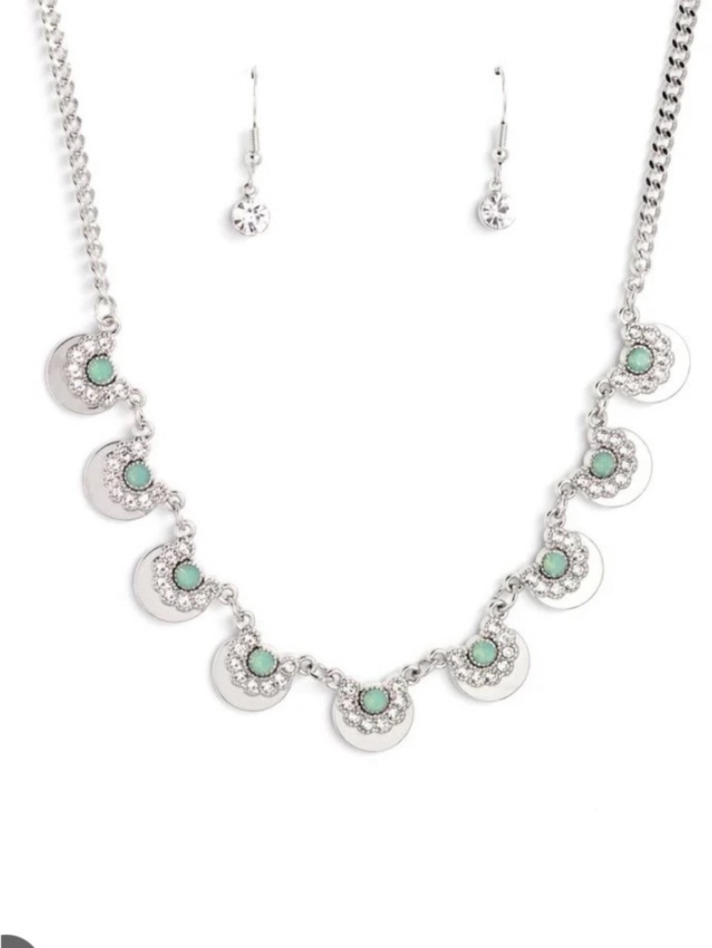 paparazzi Silver Necklace and Earring Set with Mint Accents